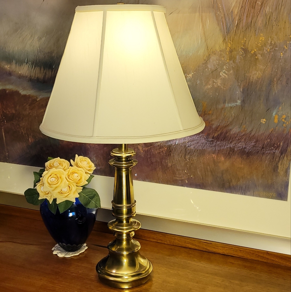 Elegant Vintage Stifflel Brass Table Lamp with White Shade